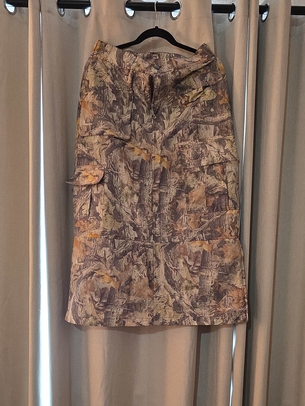 Camo-Pattern Midi Skirt in Brown